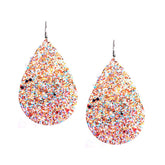 Glitter Leather Teardrop Dangle Earrings